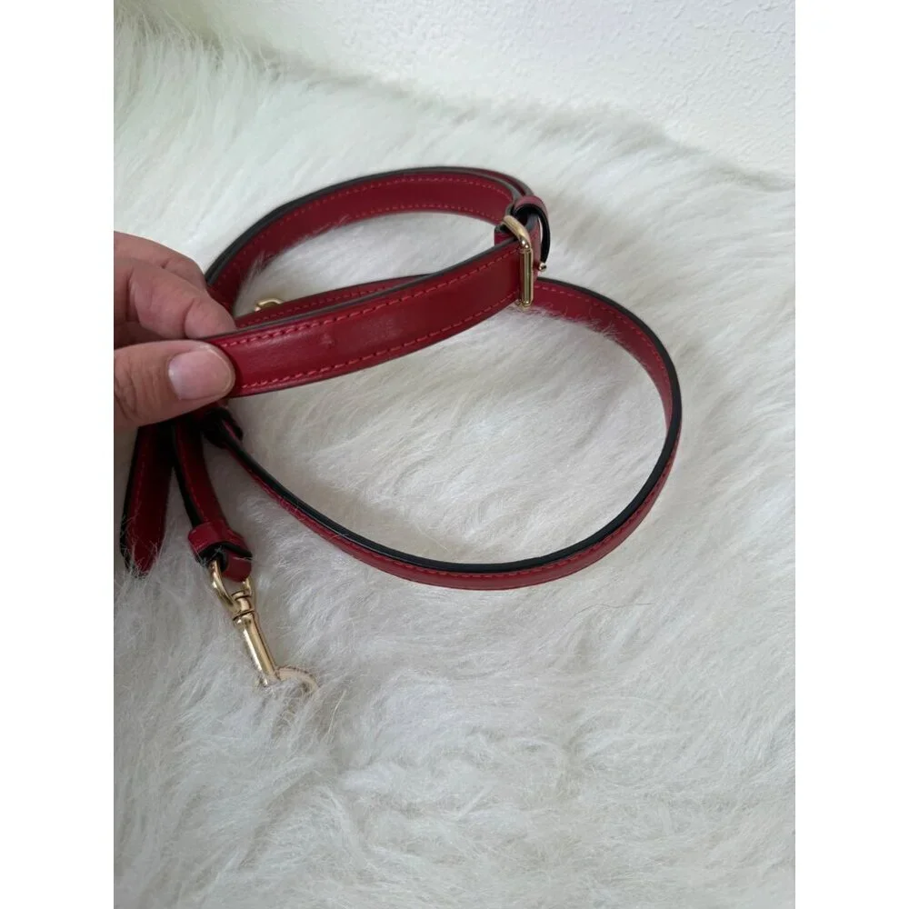 Coach Town Bucket Bag Red Brown Monogram Coated Canva Leather WT Matching Wallet